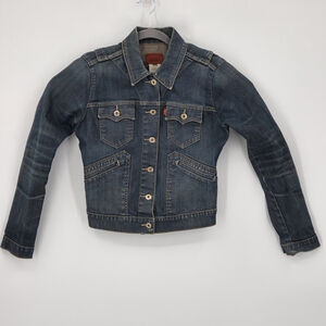 Levi's Denim Tucker Wax Jacket Women's Small Blue Jean Biker Western Cowgirl Y2K